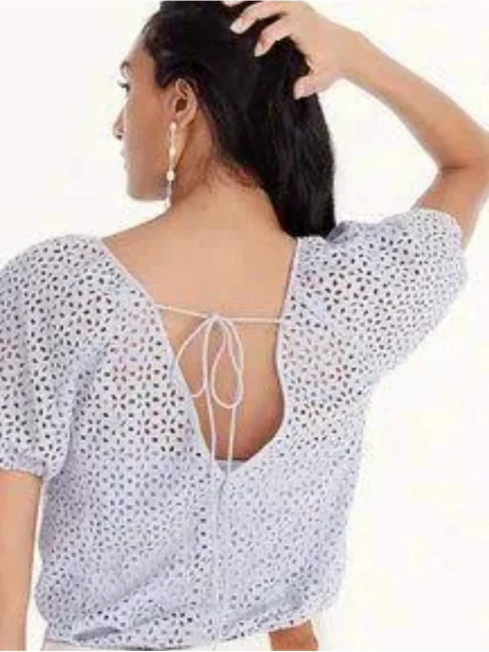 J. Crew Lavender V-Back Eyelet Short-Sleeve Blouse